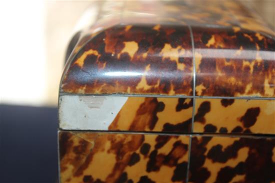 A 19th century tortoiseshell two division tea caddy, 7.75in.